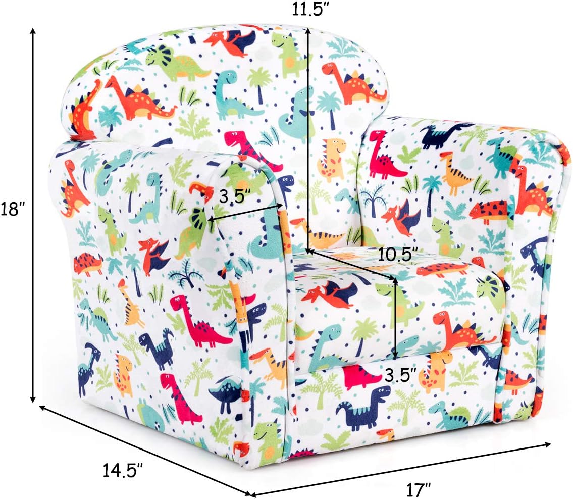 GLACER Kids Sofa, Toddler Couch Chair for Boys and Girls, Lightweight Baby Sofa Chair Children Armchair with Dinosaur Pattern, Sturdy Wood Construction