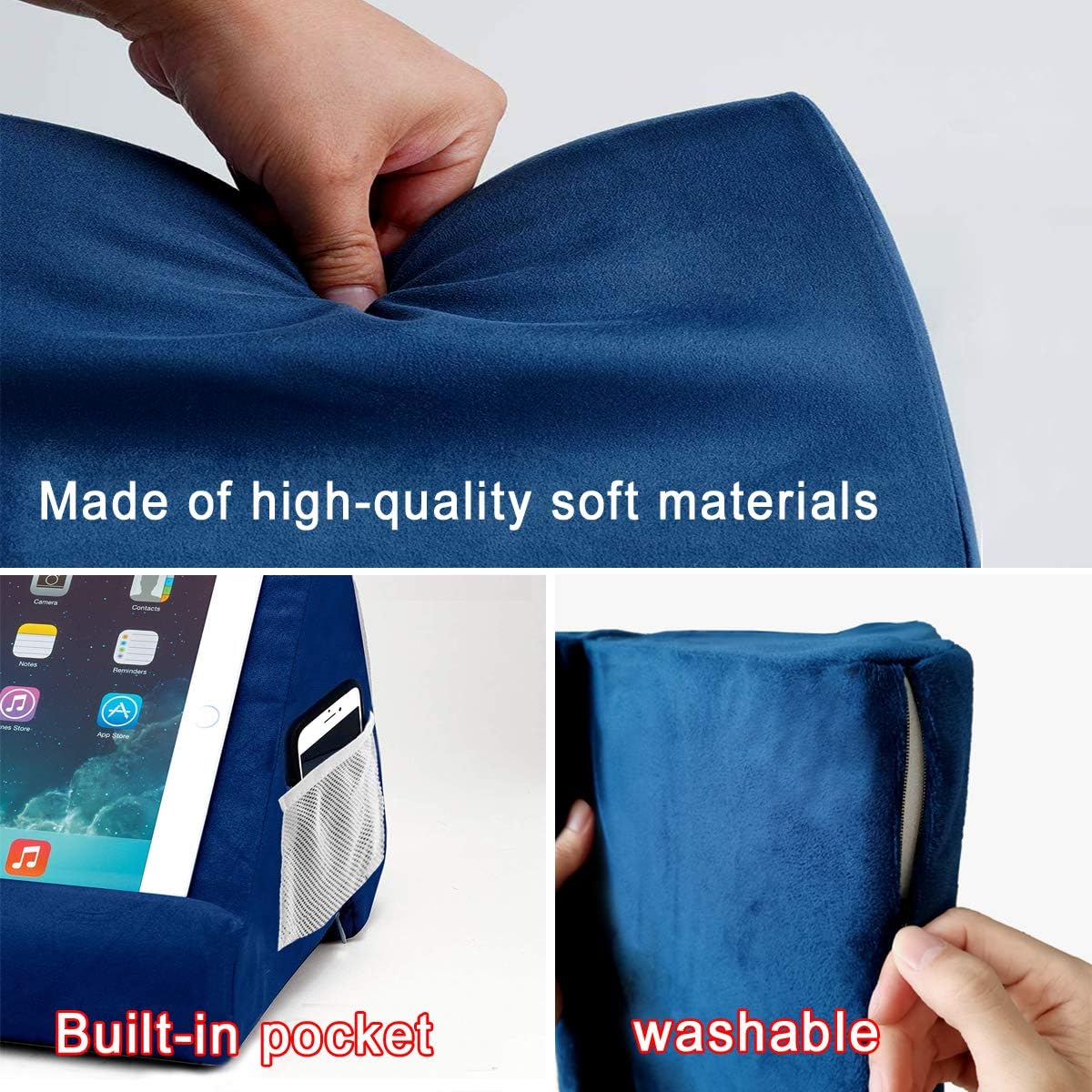 Tablet Pillow Stand - Tablet Holder Dock for Bed with Multi-Viewing Angles, Compatible with iPad Pro 9.7, 10.5,12.9 Air Mini 4 3, Kindle, Galaxy Tab, E-Reader (Blue)