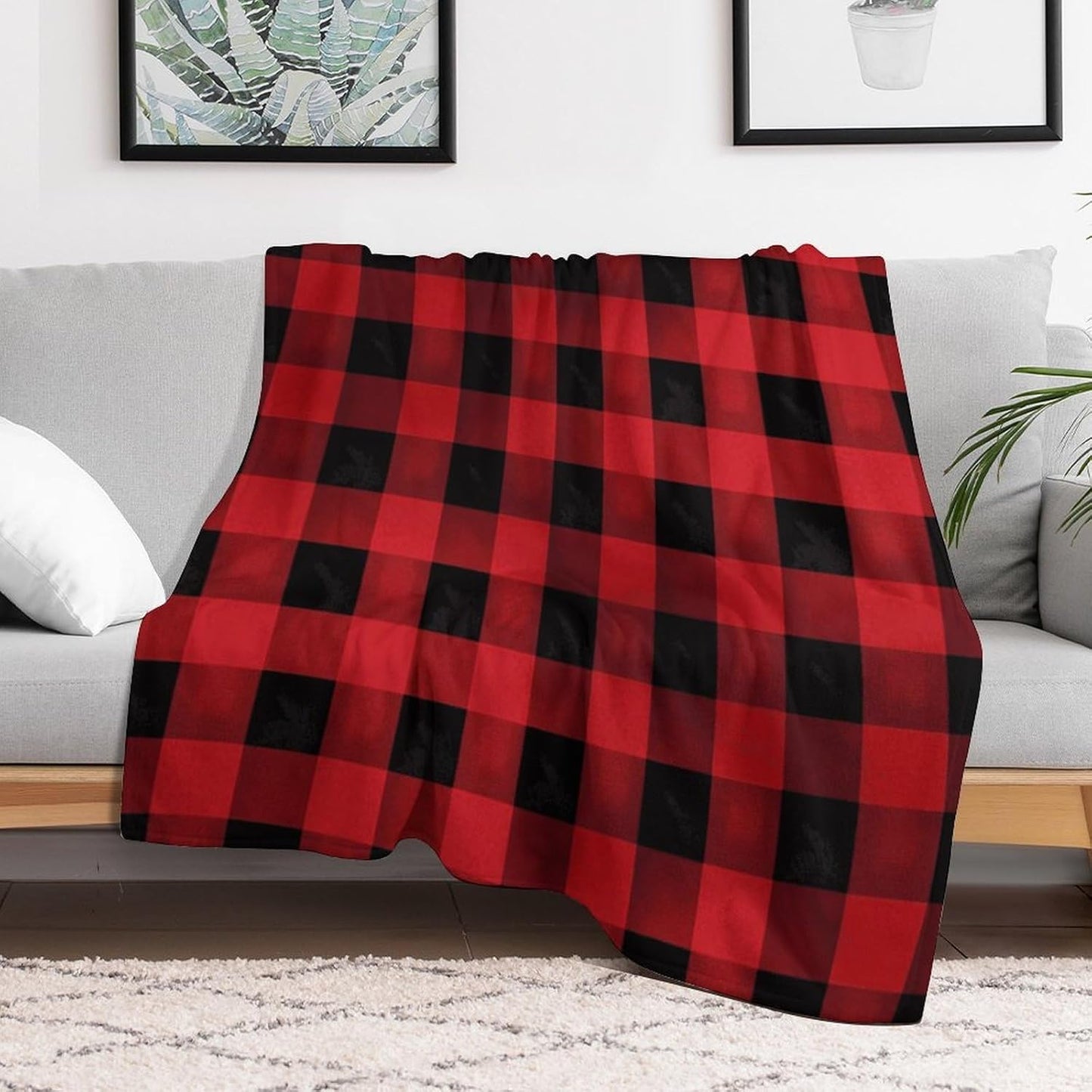 Red Black Buffalo Check Plaid Pattern Throw Blanket for Couch Super Soft Warm Lightweight Throw Blankets Cozy Flannel Bed Blanket Cute Decorative Blankets for All Seasons Home Decor Gift 30"*40"（76*10