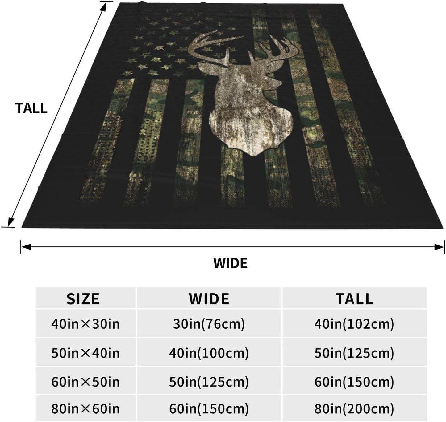 Camo Camouflage Hunting Deer American Flag Soft Warm Full Fleece Throw Blanket Flannel Fuzzy Travel Blankets All-Season Throws for Bed Sofa Women Gifts 40"X30"