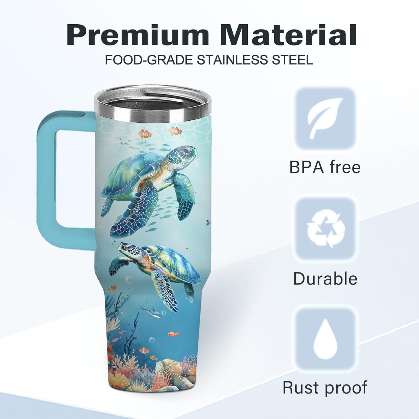 Sea Turtle Tumbler Gift for Women - 30oz Ocean Themed Stainless Steel Water Cup with Turtle & Marine Life Designs, Insulated Travel Cup for Beach Lovers & Marine Conservation Supporters