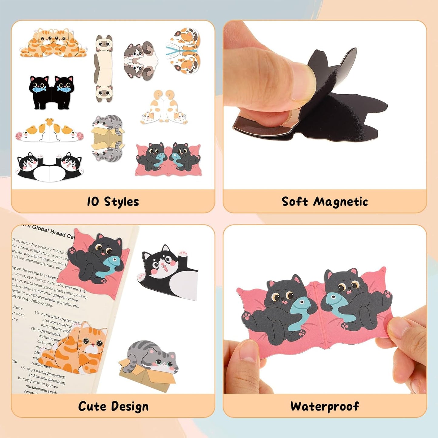 10Pcs Magnetic Bookmarks, Cute Cat Bookmarks Funny Book Marker Clips Easter Gifts for Women Reading Book Lover Gifts