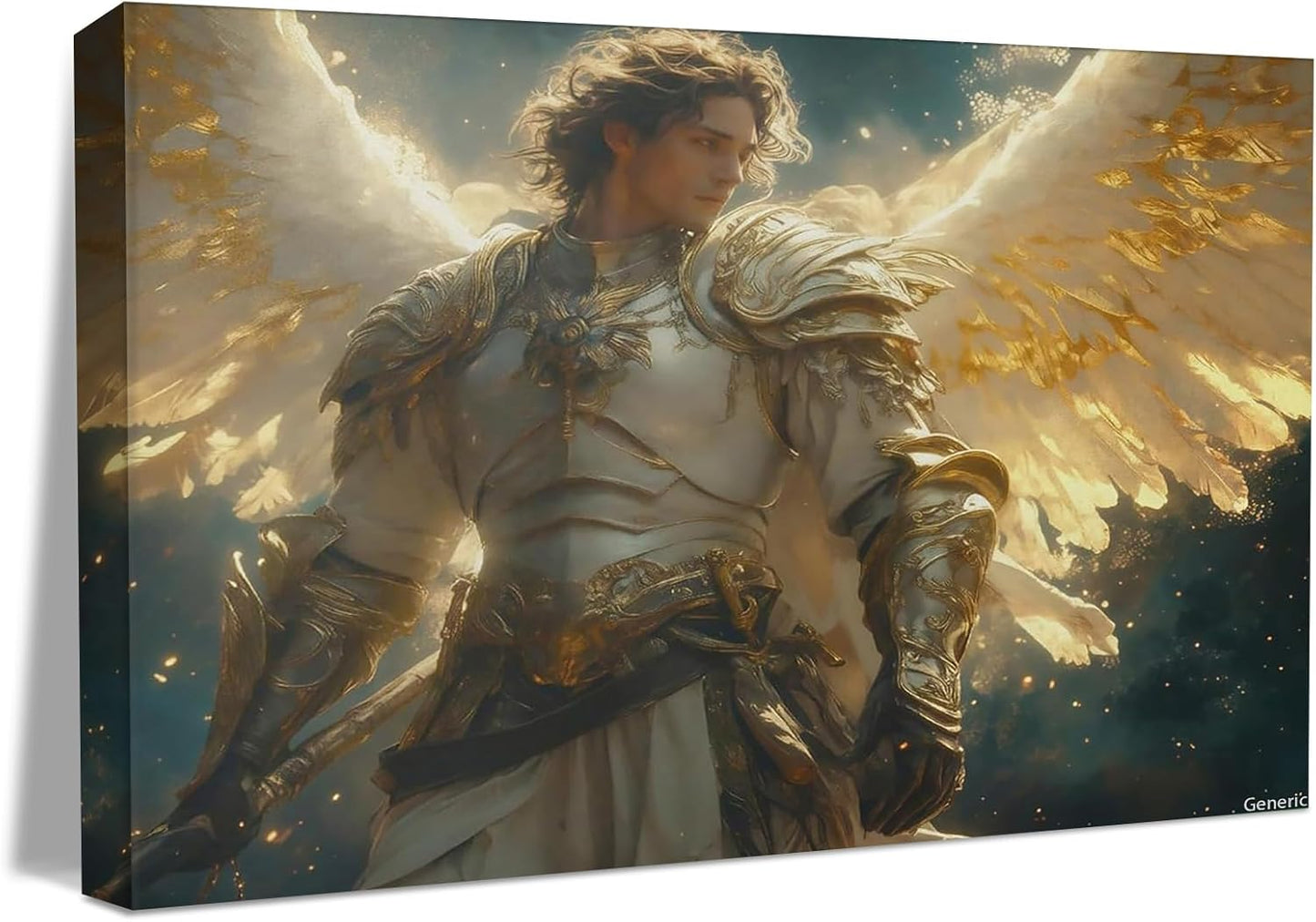 Archangel Michael Wall Art, Renaissance Painting of Angel Battling Satan Intricate, Christian Decor Celestial Artwork Framed Poster Ready to Hang Framed, 8x10inch