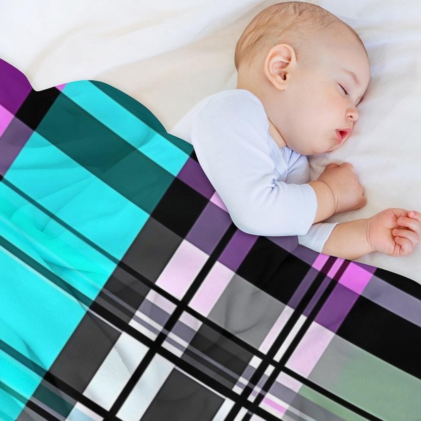 Colorful Plaid Throw Blanket for Couch Bed Plush Cozy Fuzzy Flannel Blanket for All Season 50"x60"