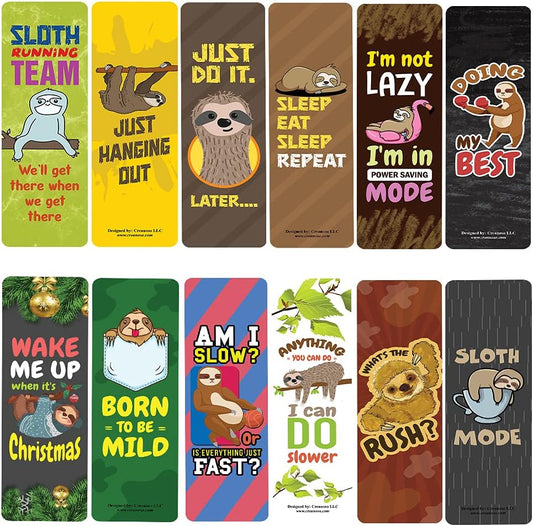 Creanoso Hilarious Sloth Bookmarks (60-Pack) - Premium Quality Bulk Buy Value Gift Pack Personal Collection