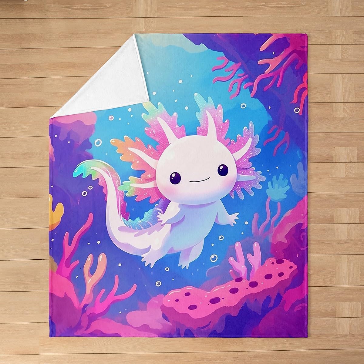 Erosebridal Kids Sealife Axolotl Fleece Blanket Twin 60x80 Inch - Ultra-Soft for Couch Sofa Bed,Ocean Coastal Flannel Blanket,Salamander Fuzzy Plush Throw for Kids Room,Underwater Coral Room Decor