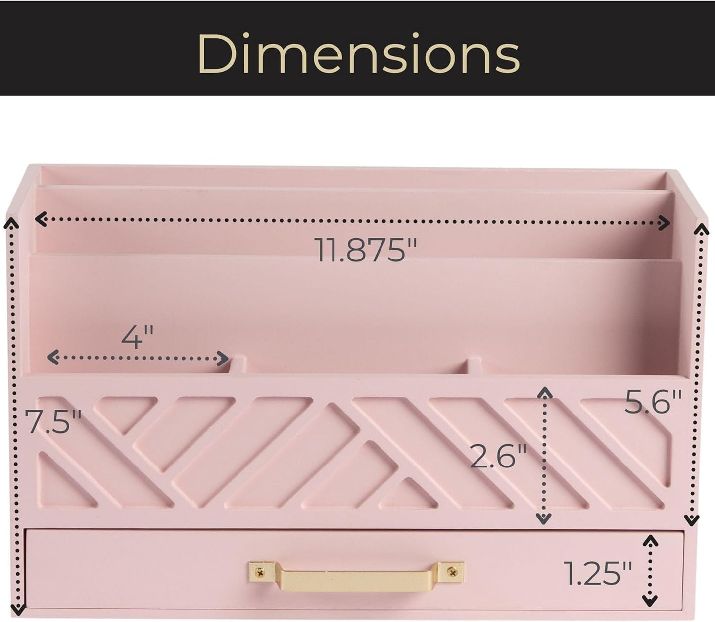 BLU MONACO | Pink Desk Organizers Wooden Mail Organizer with Drawer | Mail Sorter Organizer Countertop Gold Handle | Desk Organizers and Accessories Pink Office Storage