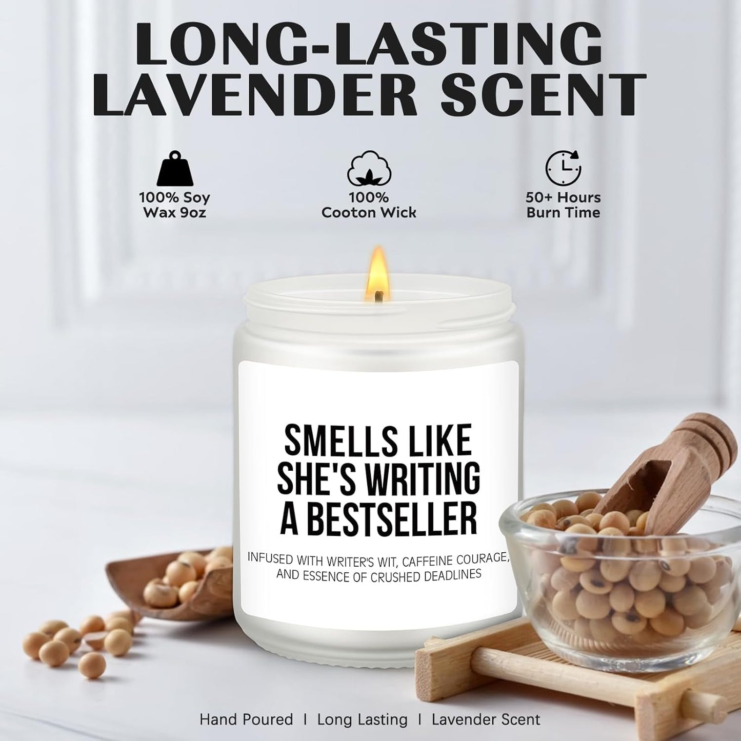 Gifts for Writers, Authors, Book Lovers: 'Smells Like She's Writing a Bestseller' Scented Soy Candle