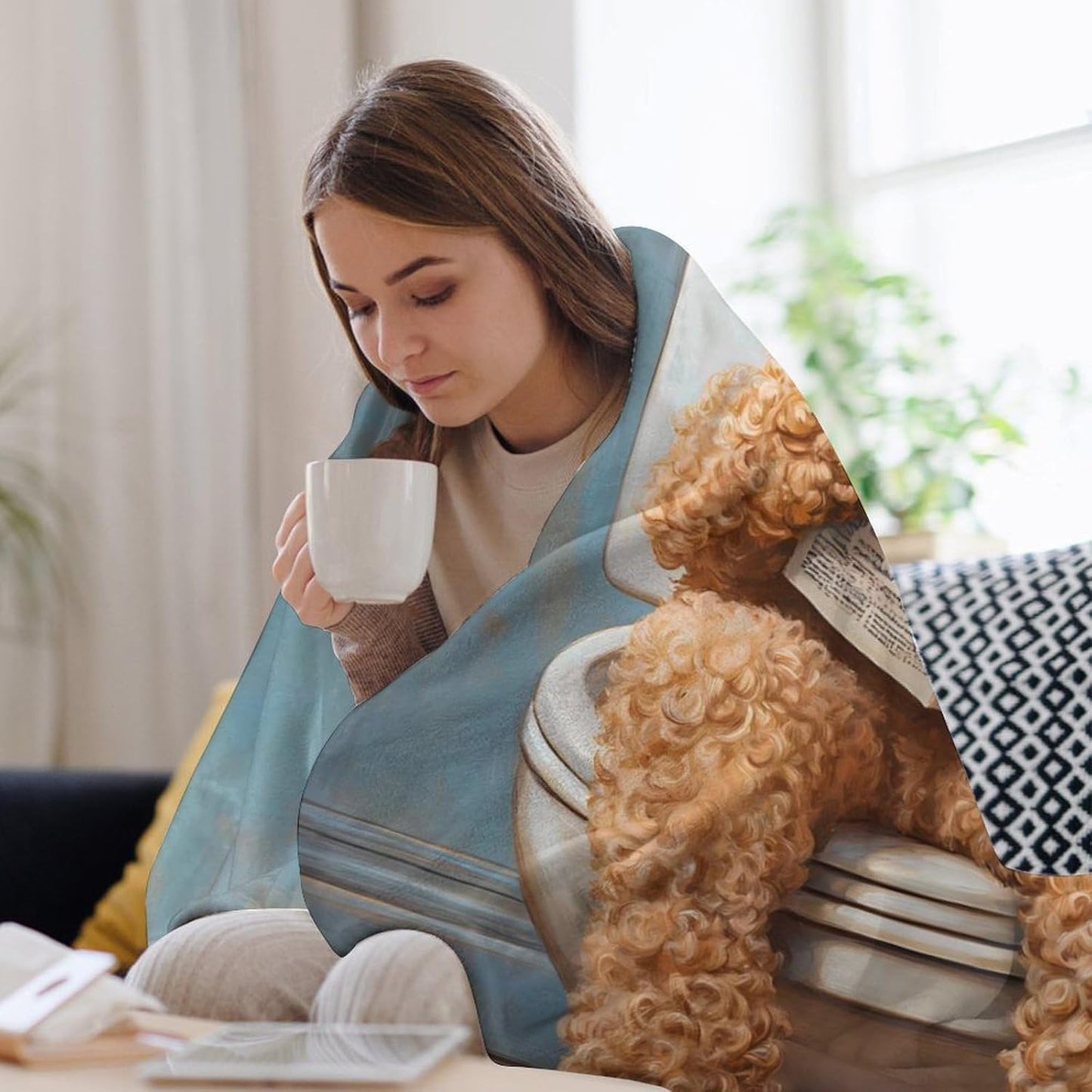 Goldendoodle on Toilet Reading Newspaper Soft Throw Blanket Flannel Warm Cozy Plush Blankets for Couch Sofa Bedroom Travel