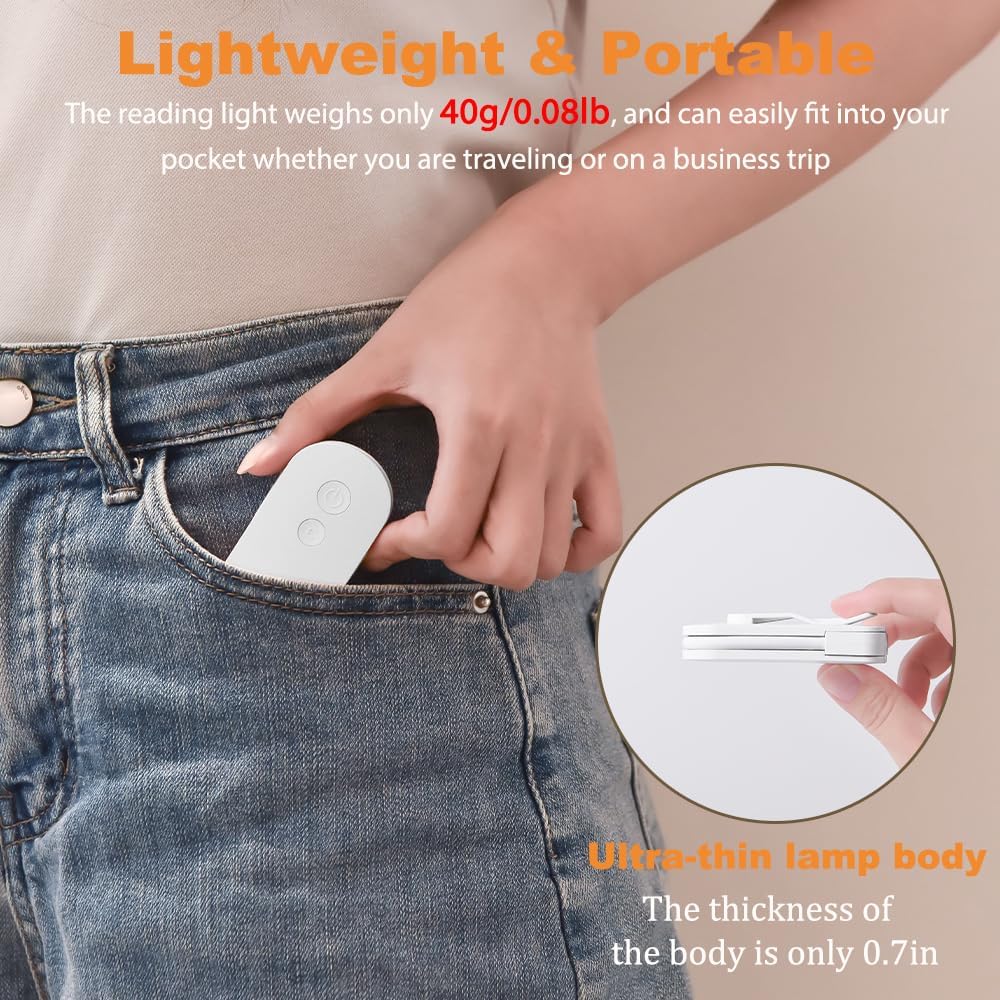 Book Light, Rechargeable Mini Clip on Reading Light with 3 Colors & Foldable Hose, Dimmable LED Book Night Light for Reading in Bed at Night, Gifts for Readers Book Lovers Women Men Kids (White)