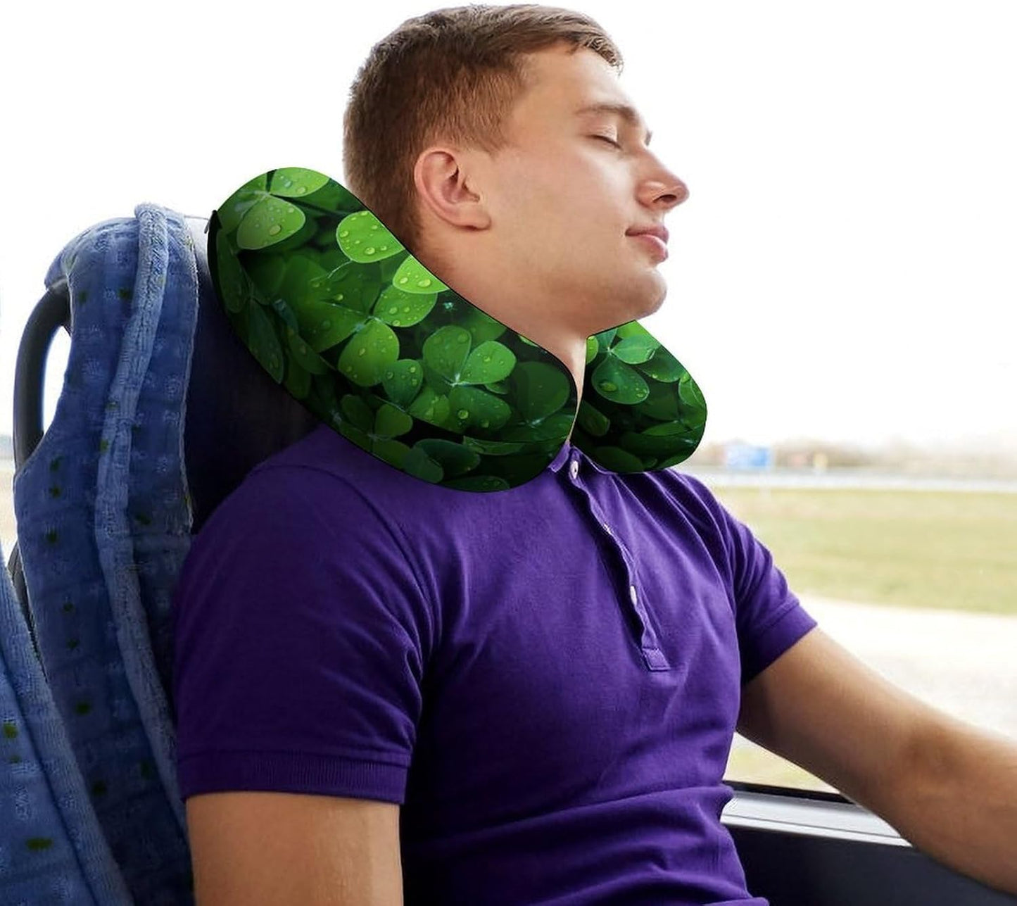 Many Green Clover Neck Pillow Memory Foam U Shaped Pillows Portable Pillows for Shoulder Travel Head Support Pillow with Concealed Zipper for Airplane Car Home Office