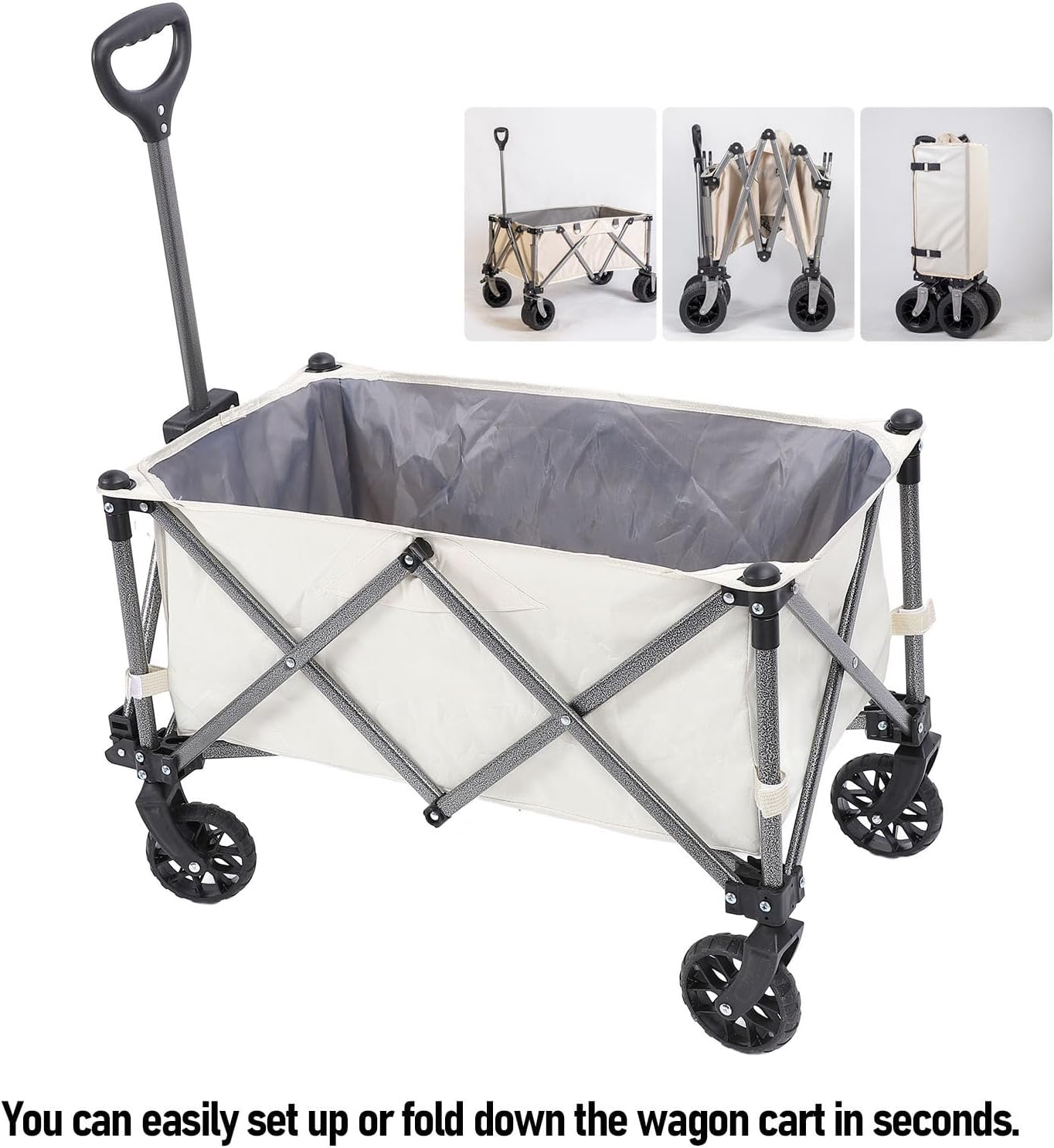 Foldable Garden Cart, Grocery Cart on Wheels, 100L Portable Large Capacity Folding Wagon Cart Utility Grocery Wagon for Camping Fishing Sports Shopping