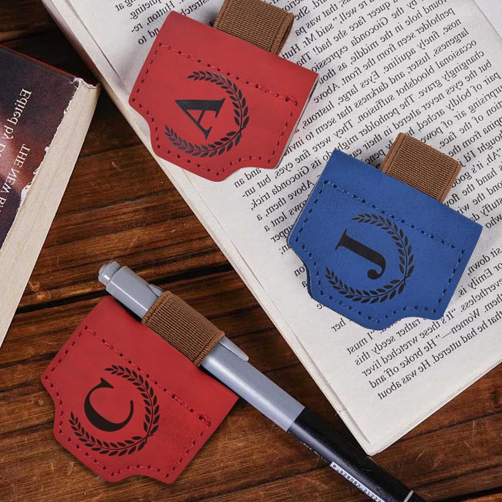 Bygone Mark Bookmark with Pen Holder, 26 Letters Magnetic Leather Bookmarks Personalized Book Mark for Book Lovers, Magnetic Bookmark Pen Holder with Cross for Women Men(Red-J)