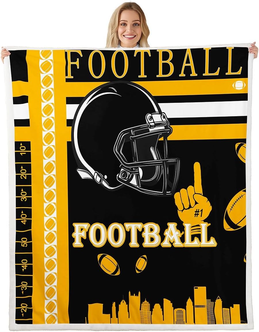 Feelyou Football Fleece Throw Blanket Boys Girls 40"x50" Rugby Sports Sherpa Blanket Plush Fuzzy Women Men Football City Bedroom Decor