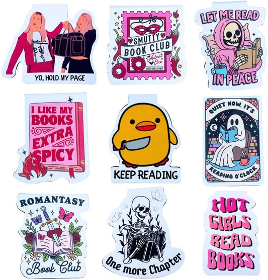 YJ PREMIUMS 9PC Funny Magnetic Bookmarks | Fun Cute Magnet Book Marks Reading Lost Hot Girls Read Books You were Right Here for Women Work Adults Travel School Teacher Office Supplies Gifts