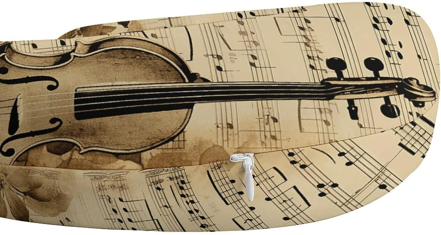 Music Notes on Old Paper Neck Pillow Memory Foam U Shaped Pillows Portable Pillows for Shoulder Travel Head Support Pillow with Concealed Zipper for Airplane Car Home Office