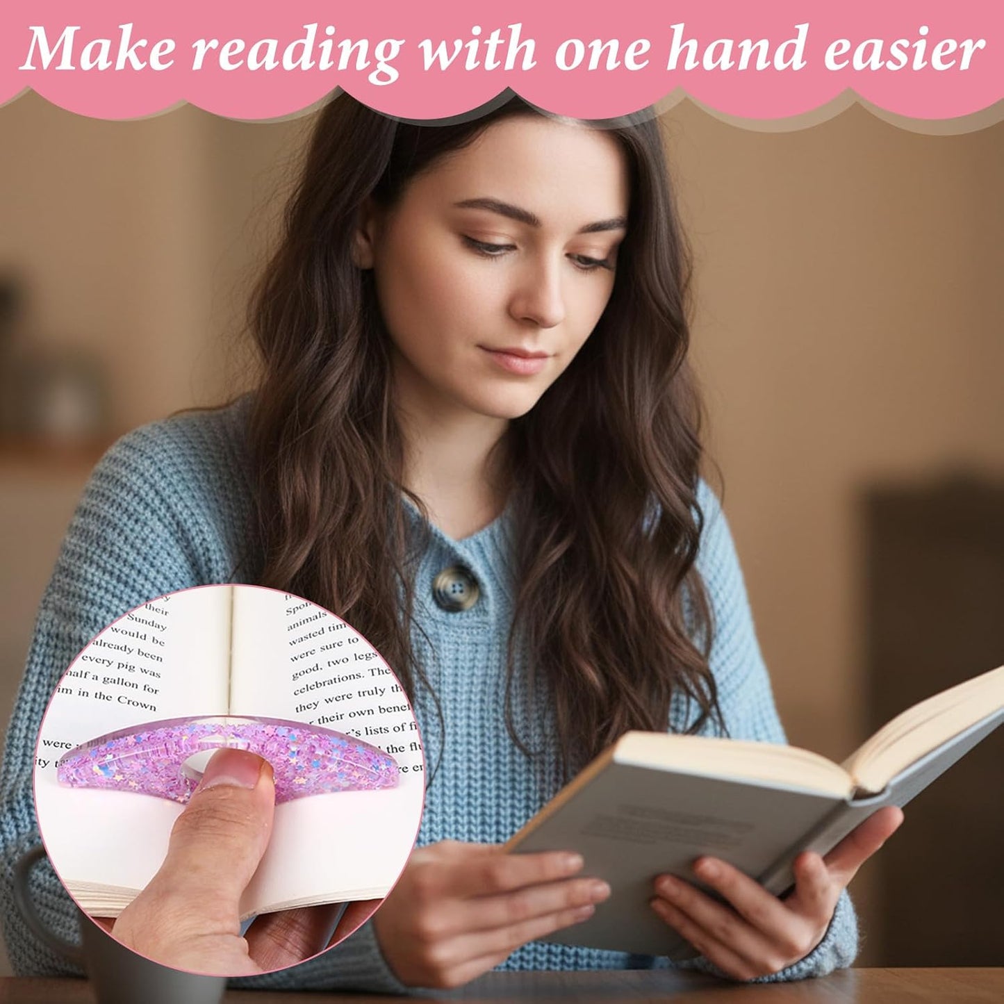 Thumb Book Page Holder 2PCS Book Page Holders for Reading Glitter Diamond Dotting Handmade Personalized Flower Plastic Books Opener Holder Thumb Meaningful Gifts for Lovers Teachers Students