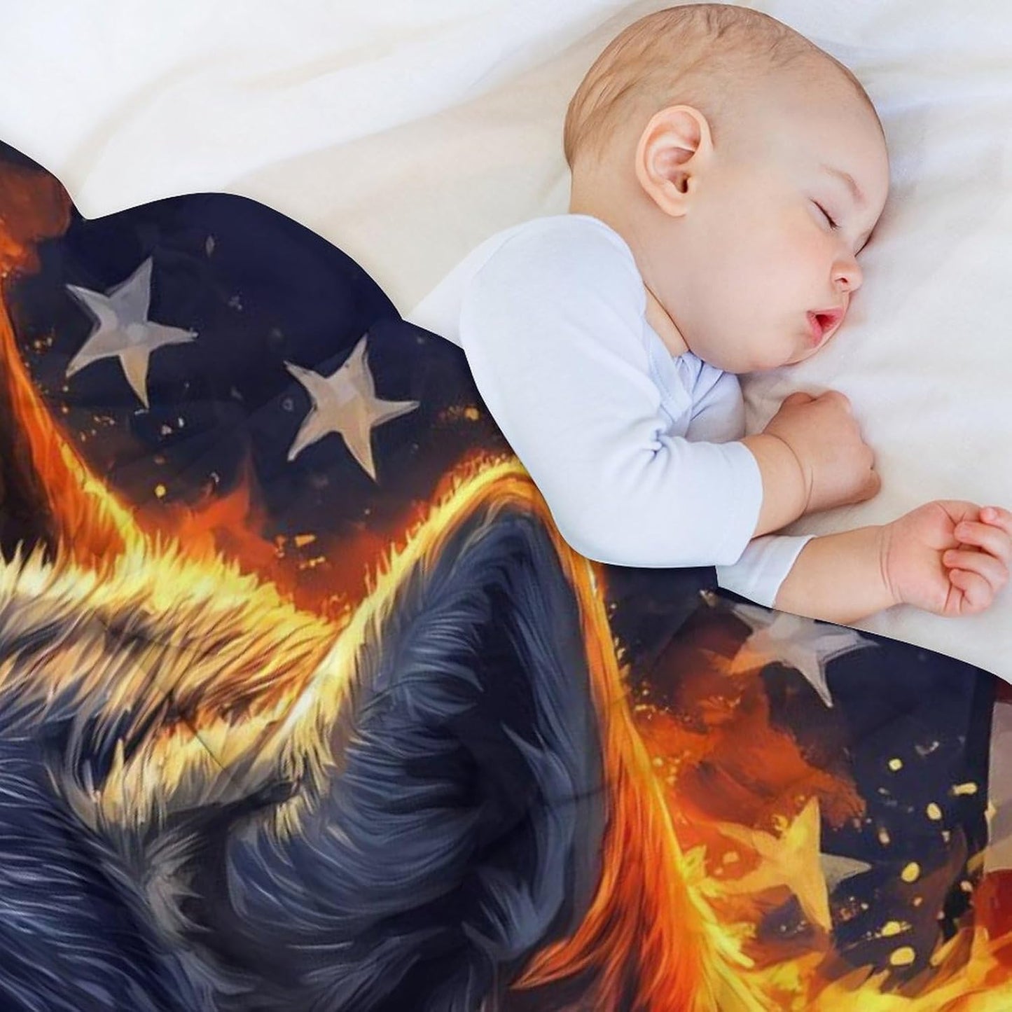 Fire Wolfs Flag of USA Throw Blanket for Couch Bed Plush Cozy Fuzzy Flannel Blanket for All Season 50"x60"