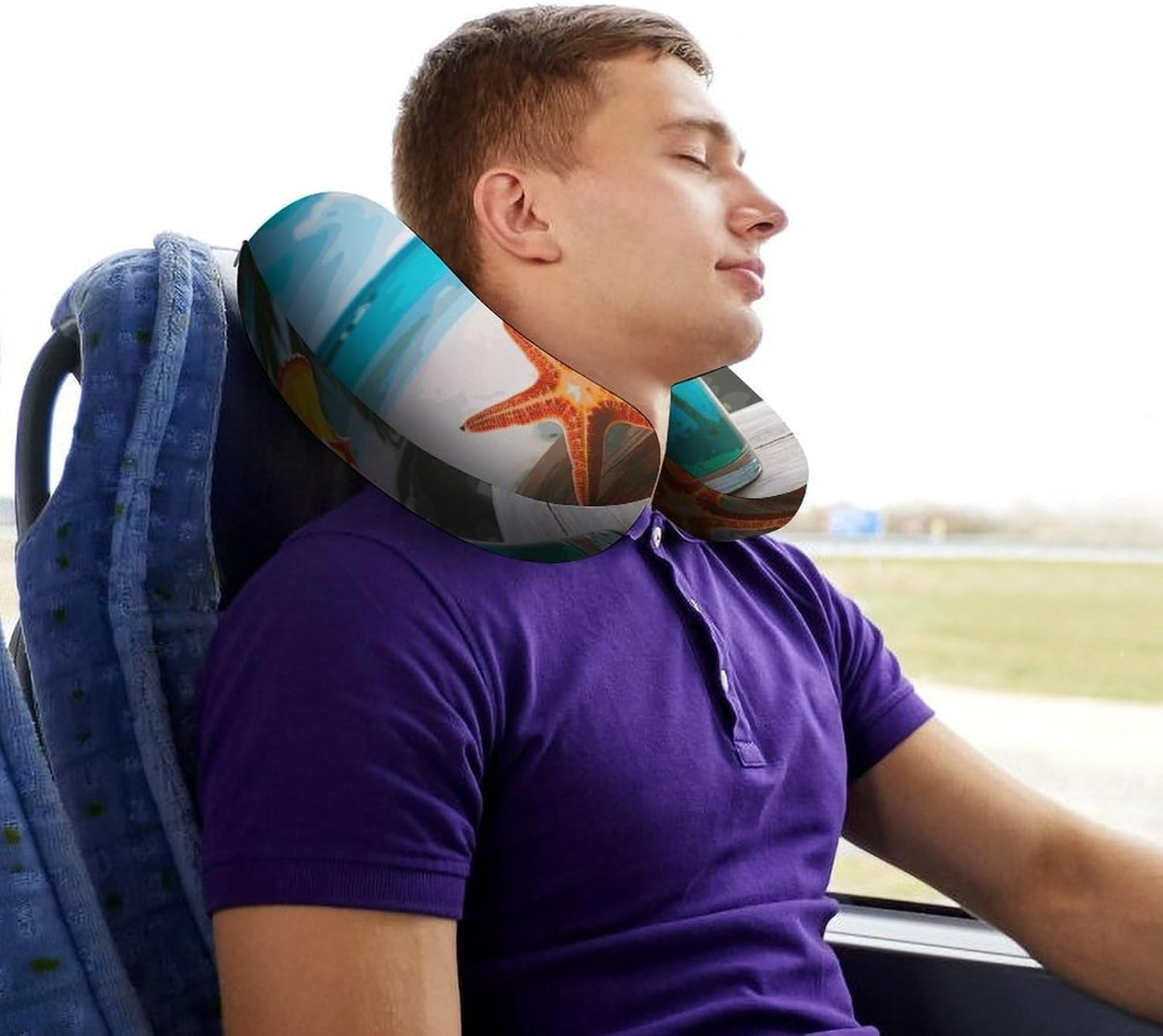 Tropical Cocktail with Starfish Neck Pillow Memory Foam U Shaped Pillows Portable Pillows for Shoulder Travel Head Support Pillow with Concealed Zipper for Airplane Car Home Office