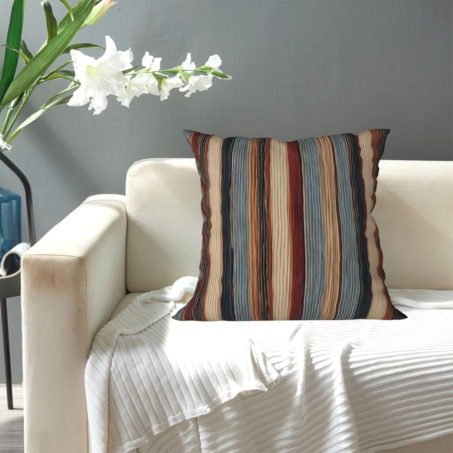 All-Season Square Pillow Covers 18"X18", Colorful Stripes, Decorative Throw Pillow Covers for Sofa Bed Couch, Hidden Zipper Cushion Cover, Square Lumbar & Accent Pillowcases for Home Decor