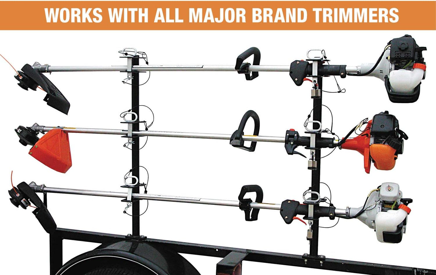 Buyers Products LT13 3 Position Trimmer Rack for Landscape Trailers, Holds 3 Weed Eaters, Made in The USA, Trimmer Rack for Lawn Care Equipment, Landscape Tools