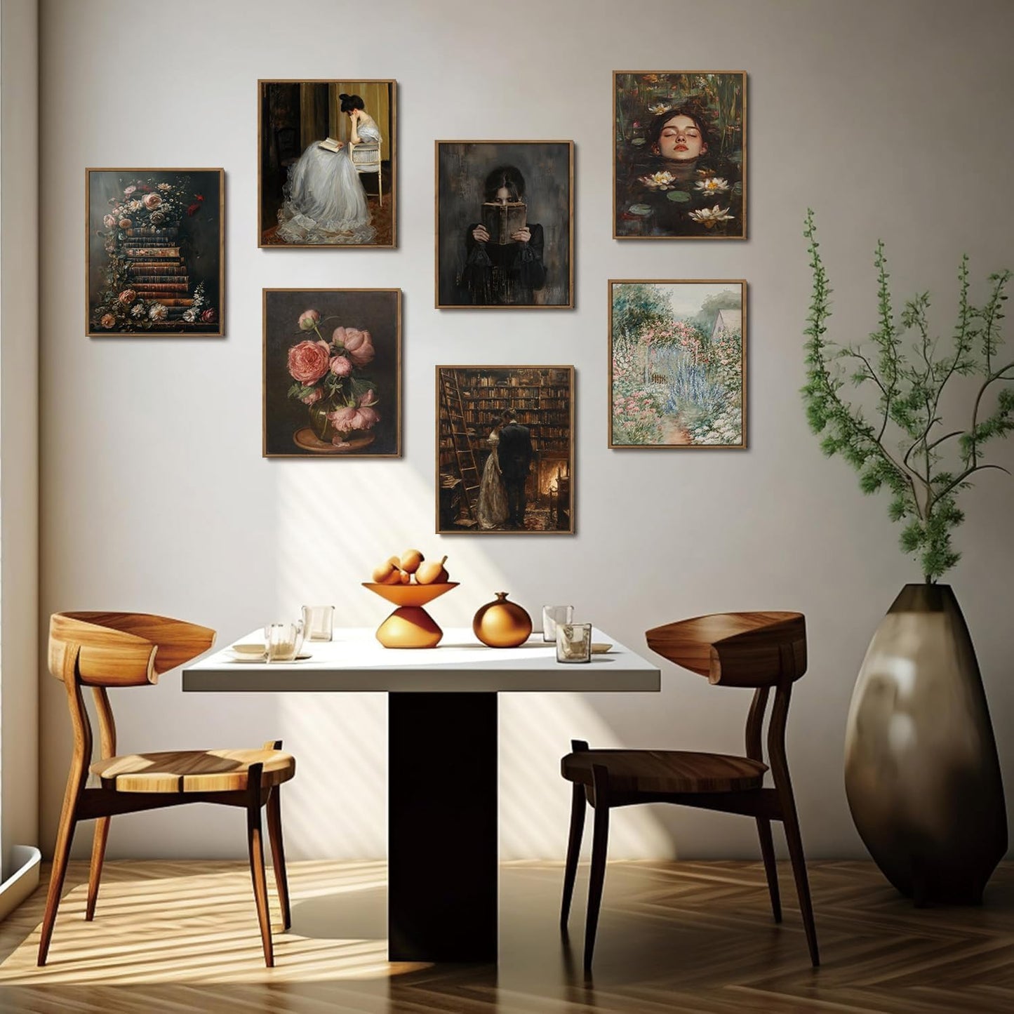 WALLZK Vintage Framed Wall Art Lady Reading Canvas Prints Dark Academia Moody Victorian Decor Pictures Artwork for Walls Living Room Study Bedroom Bathroom 8"x10"