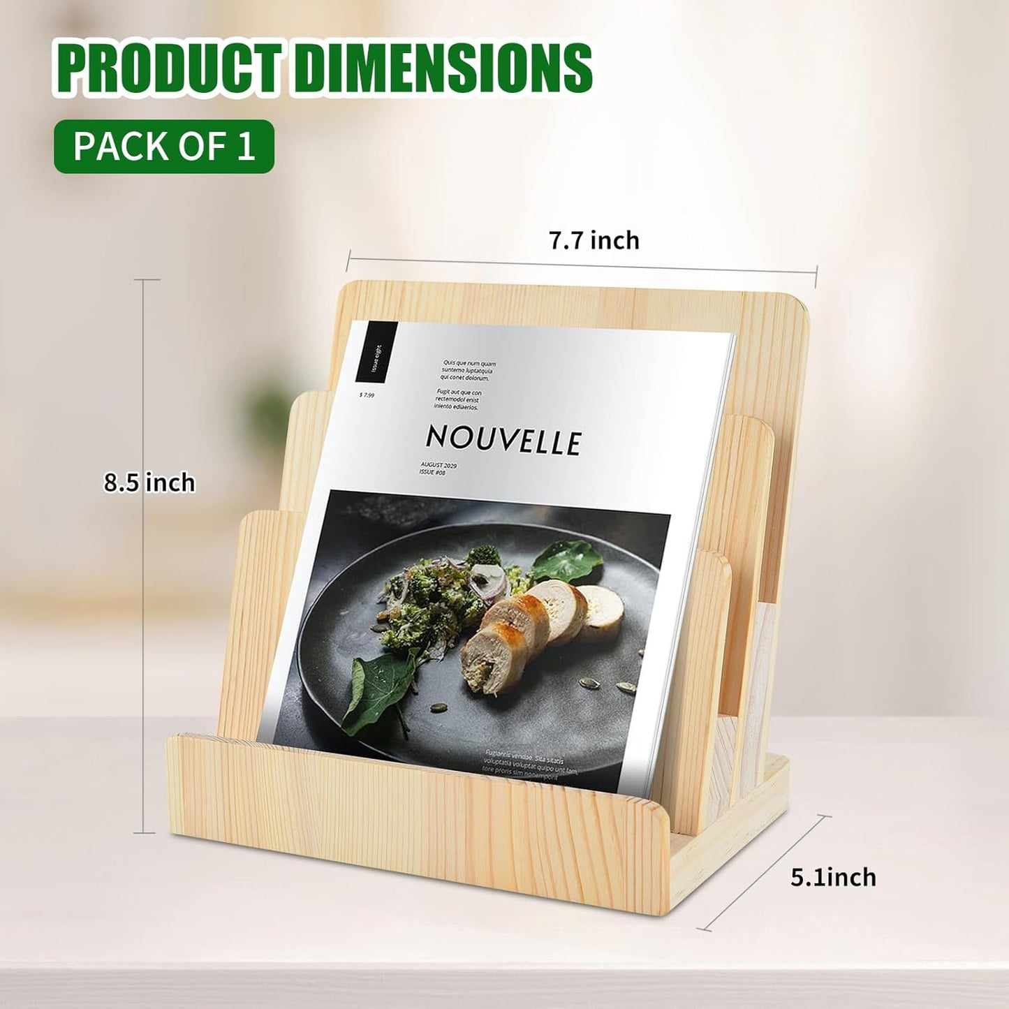 DOSTATNI 3-Tier Pine Wood Literature Organizer & Card Display Stand - 8.5 x 11 for Desk