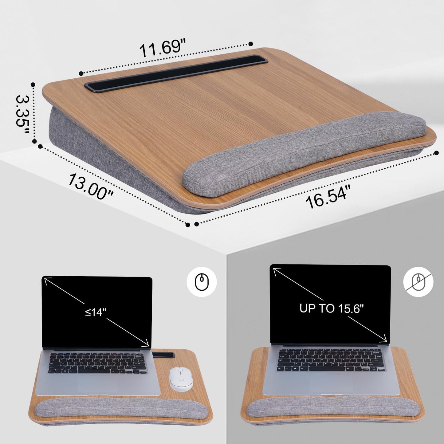 Portable Lap Desk for Laptop with Cushions, Work from Home Solution, Lightweight, Fits up to 15.6 inches Laptop, iPad Tablet and Phone Holder (Medium Size)