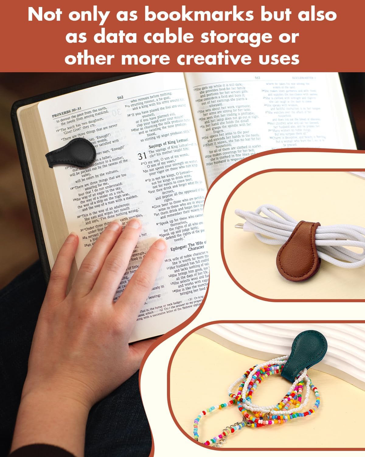 Magnetic Leather Bookmark, 6 PCS Colorful Leather Magnetic Bookmarks for Women Men, Double-Sided Magnetic Book Mark Clip for Book Lovers, Readers, Teachers