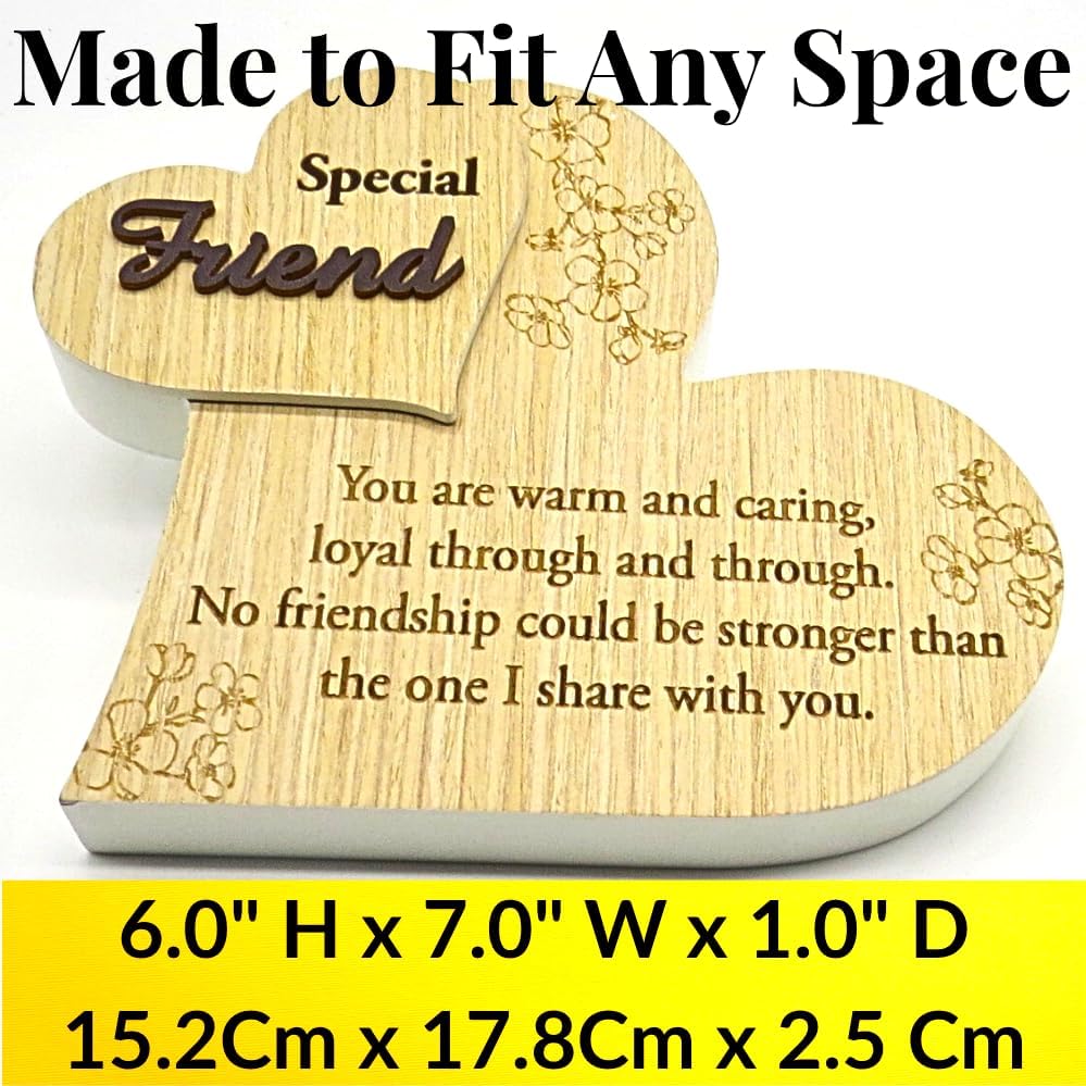 UNIDECO Friend Plaques For Women, Unique Gifts For A Special Friend, Special Gifts For Women Friends, Wooden Heart Decor For Shelf, Friendship Plaque, Best Friends Forever, Friendship Day Decorations