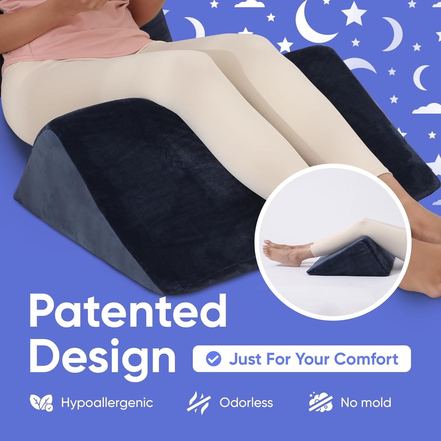 AllSett Health Bed Wedge Pillow – 2 Separate Memory Foam Incline Cushions, System for Legs, Knees and Back Support Pillow