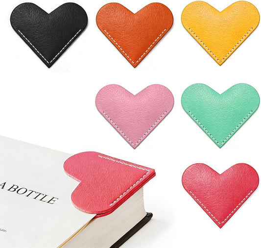 Leather Heart Bookmarks, HOMTEK 6pcs Cute Corner Page Book Marks for Reading Women, Book Lovers Teachers Students, Cute Handmade Reading Gifts(Love A-6pcs)
