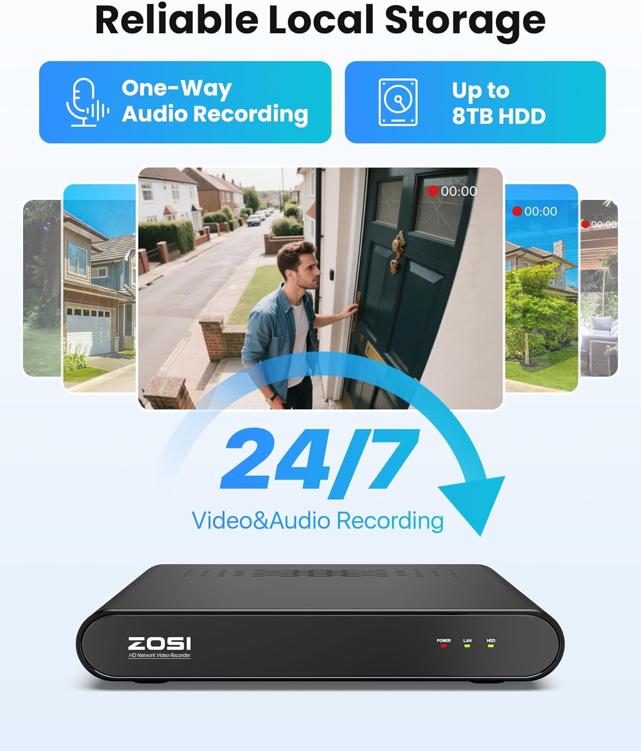 ZOSI C220 8CH 4MP QHD 2.5K PoE Home Security Camera System, 8CH 5MP 3K NVR with 2TB HDD for 24/7 Record, 8 x 4MP(1440p) Dome IP Cameras Outdoor Indoor, Smart AI Human Detection, Two-Way Audio