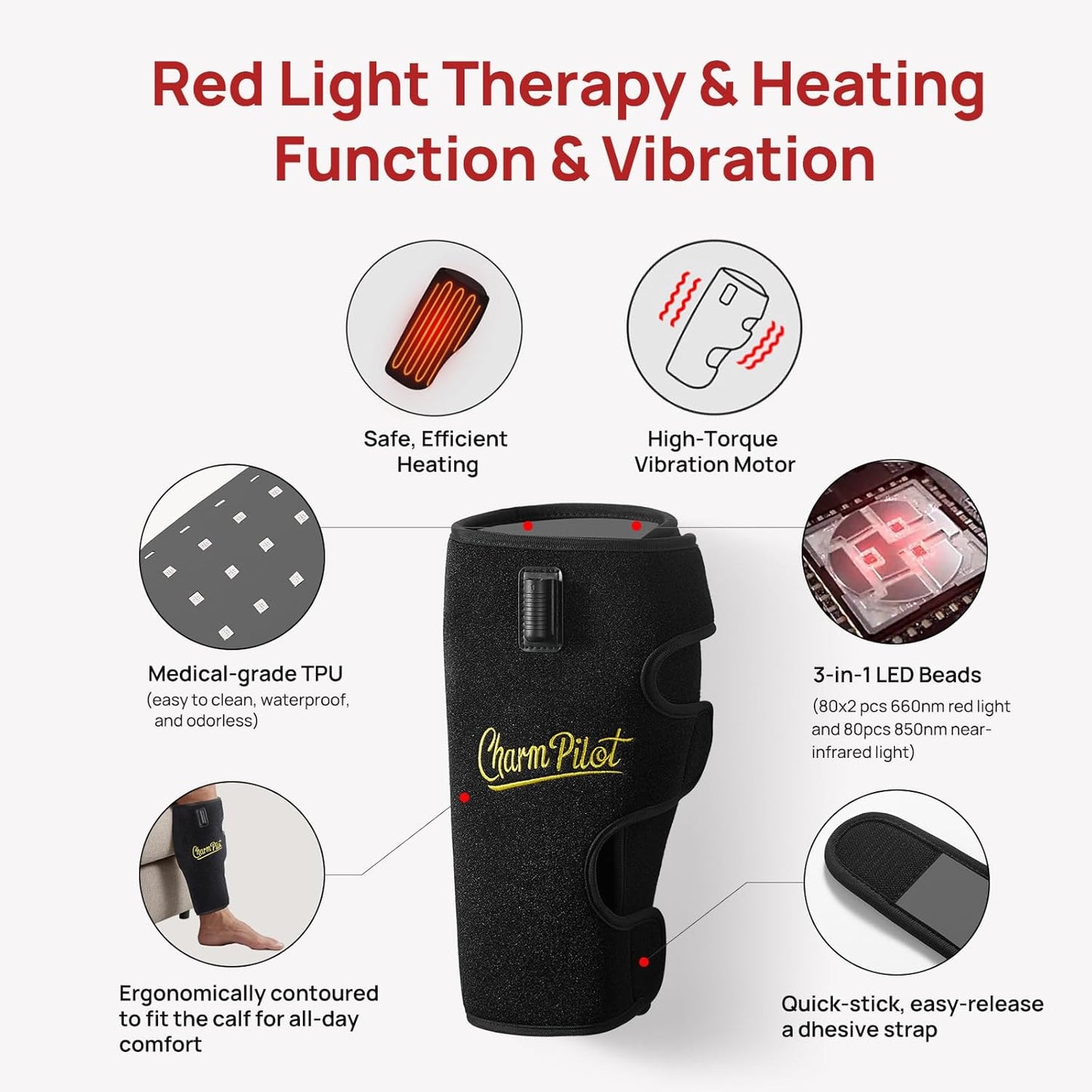 Red Light Therapy Pad for Calf, Near-Infrared Light Therapy Wraps, Vibrating Massage Heating for Leg, Adjustable Power and Modes, Perfect for Office, Home, and Post-Workout Use(Black)