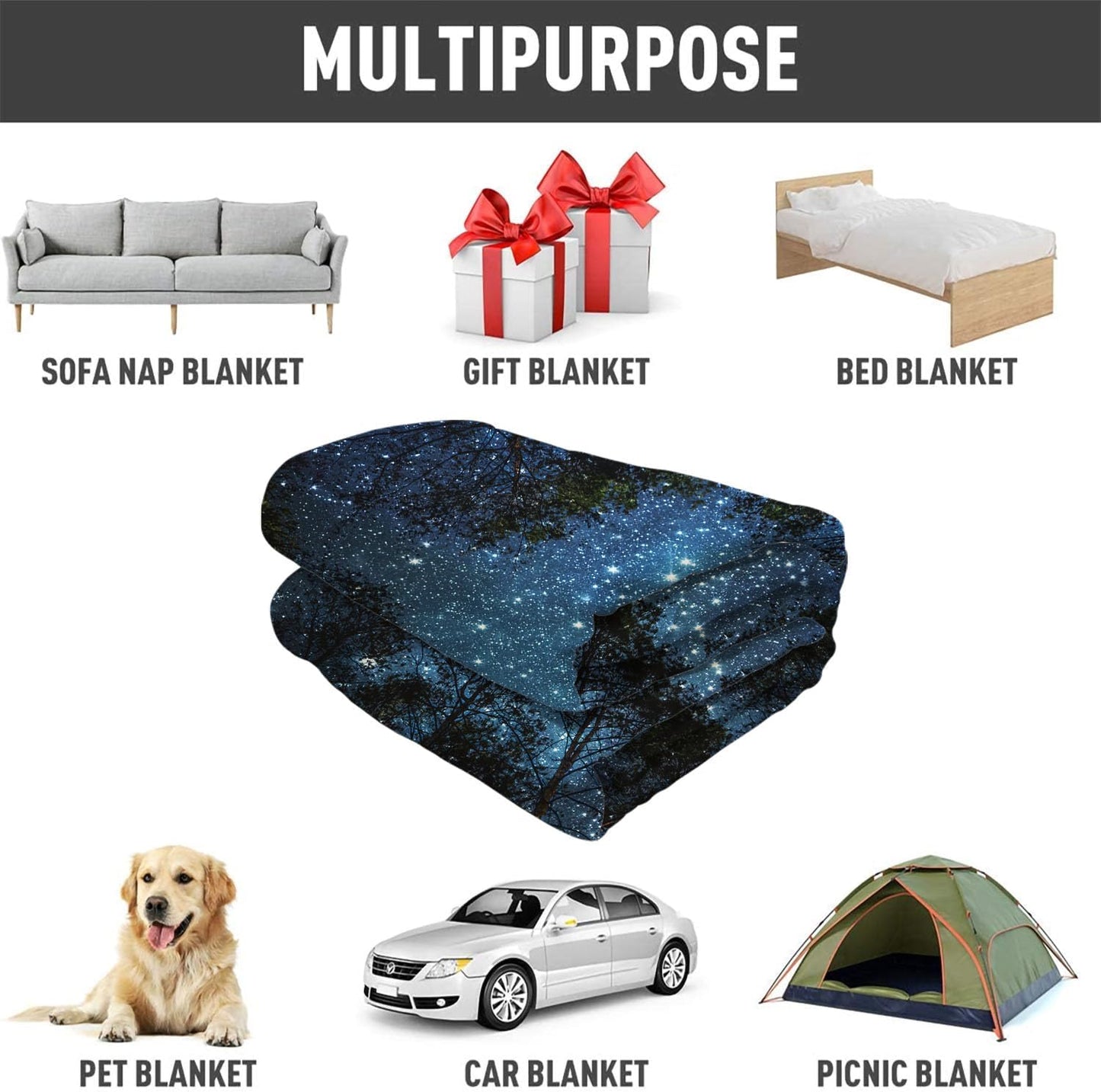 Soft Cozy Fleece Throw Blanket for Couch, Starry Night Galaxy Forest Trees,50x60 Inches