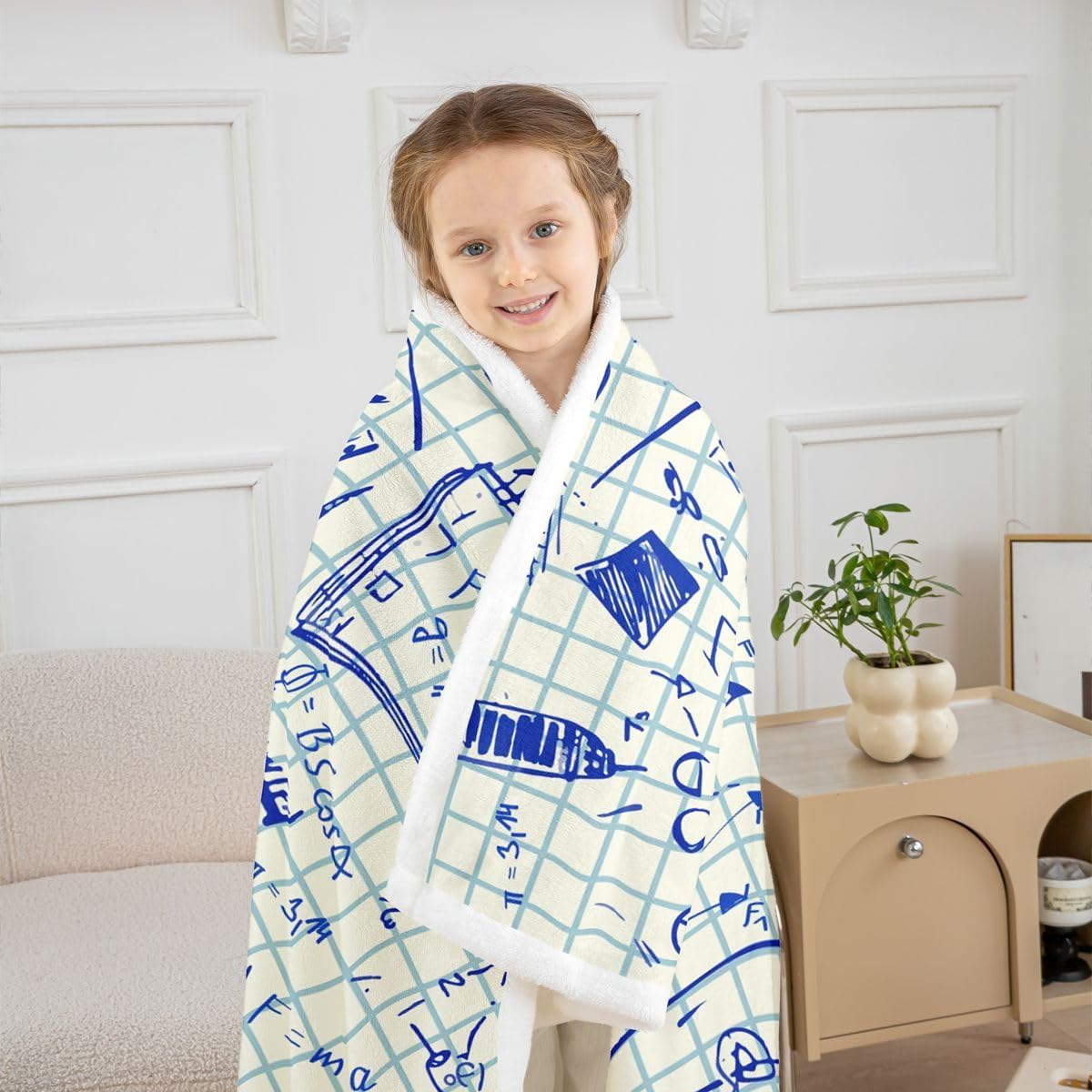 Feelyou Physics Sherpa Blanket Blue Equation Fleece Throw Blanket Model On Graph Paper Fuzzy Blanket for Sofa Bed Couch,Twin 60x80 Inches