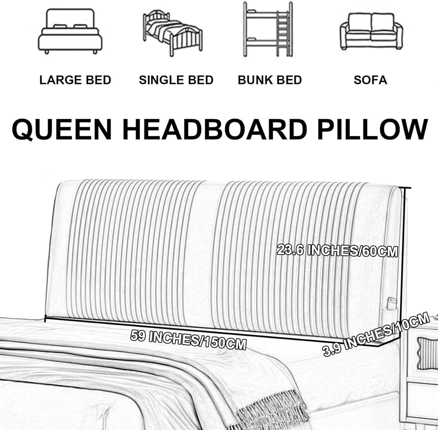 AMNOOL Large Bed Backrest Headboard Cushion Wall Pillow Headboard Bed Rest Pillow Neck Lumbar Support Pad Removable Cover Home Dorm Daybed Tatami Cushion