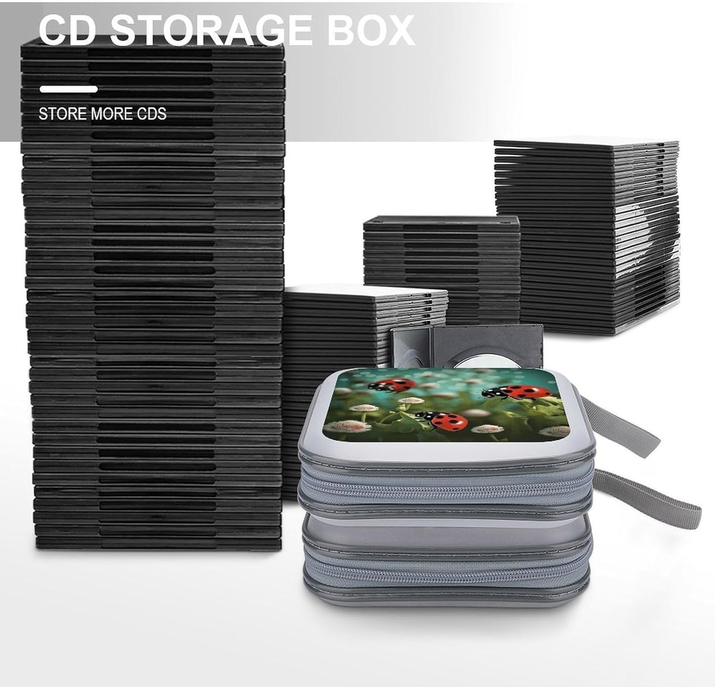 Ladybug Landscape CD Case 40 Capacity Case Zipper CD Collection Bag with Handles Cover DVD Storage Hard Plastic DVD Disc Cases Storage Binder for Car Home Office Travel