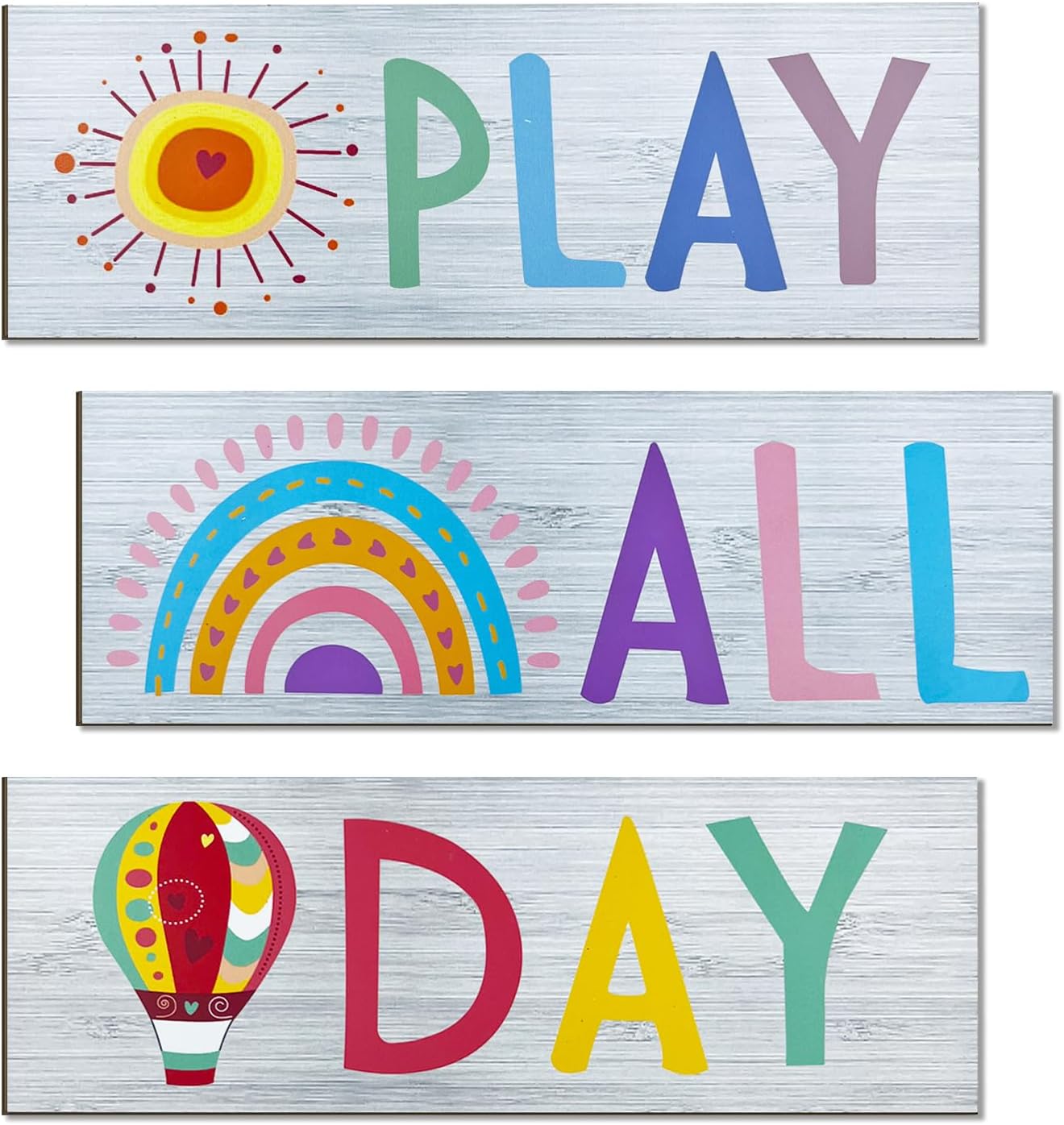 JEKEJIAJIU Play All Day Sign Play All Day Wall Decor Playroom Decor Word Art Wall Decor Kids Plaques Room Decor Reading Book Nook Children Quotes Wall Decor Home Decor
