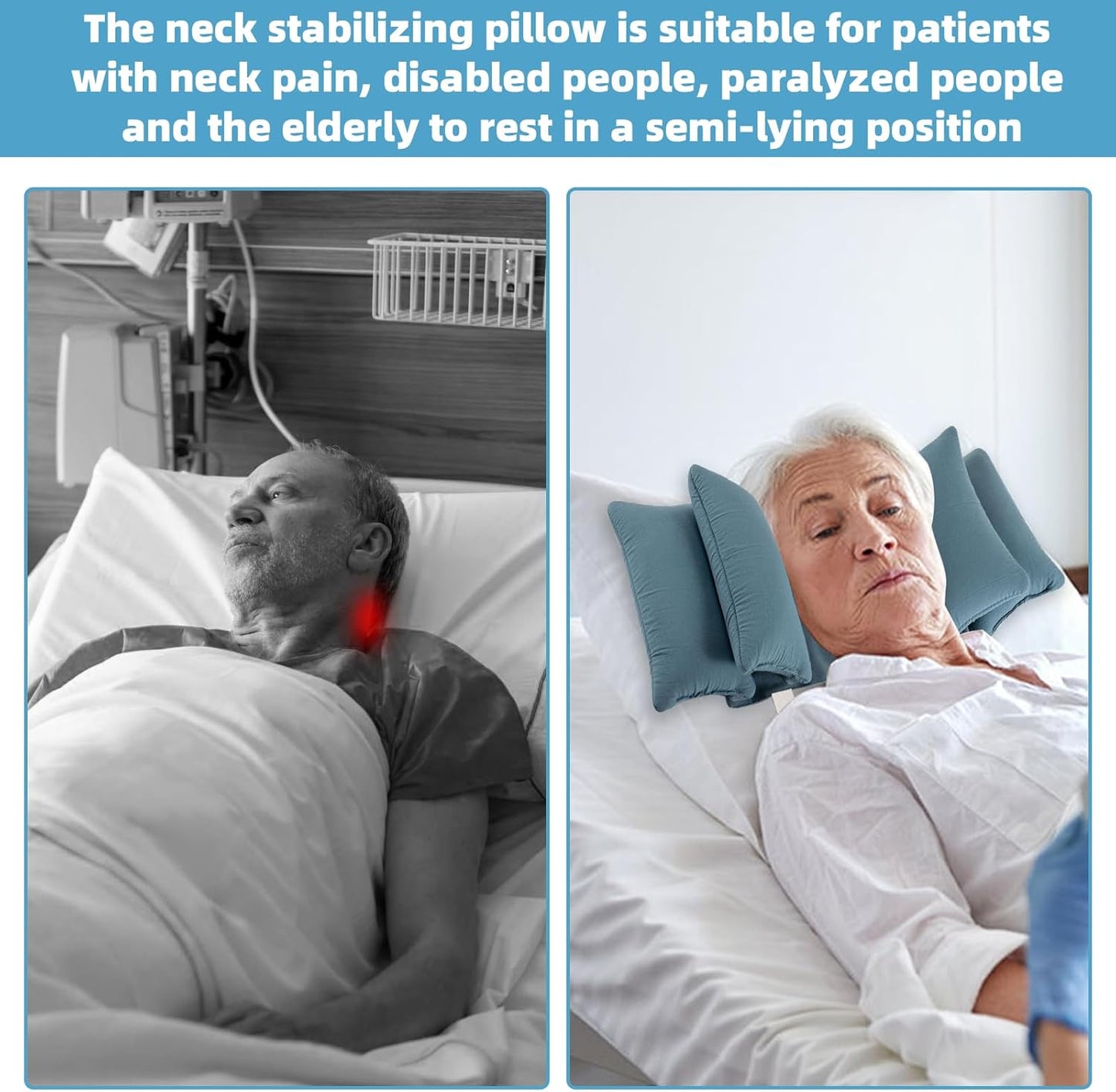Neck Wedge Stabilizer Pillow for Sleeping to Keep Head Straight, Wedge Head Positioning Pillows for Elderly, Bedridden and Disabled, Face up Posture Sleep Upright Pillow (Blue)