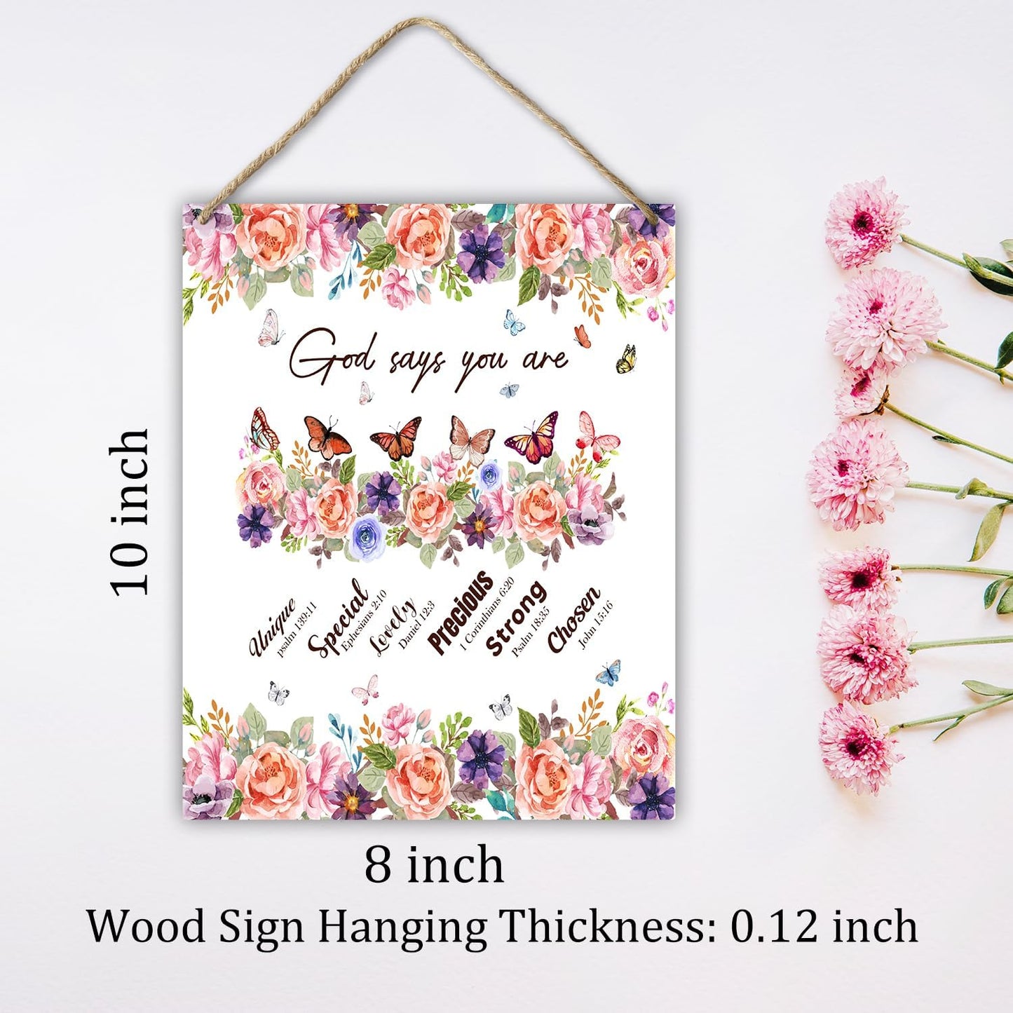 Christian Bible Gifts Religion Gift for Women Prayer Scripture Decor Butterfly Floral Affirmation God Say Hanging Plaque With Rope Home Wall Decor Wood Sign Door Shelf Decor -14