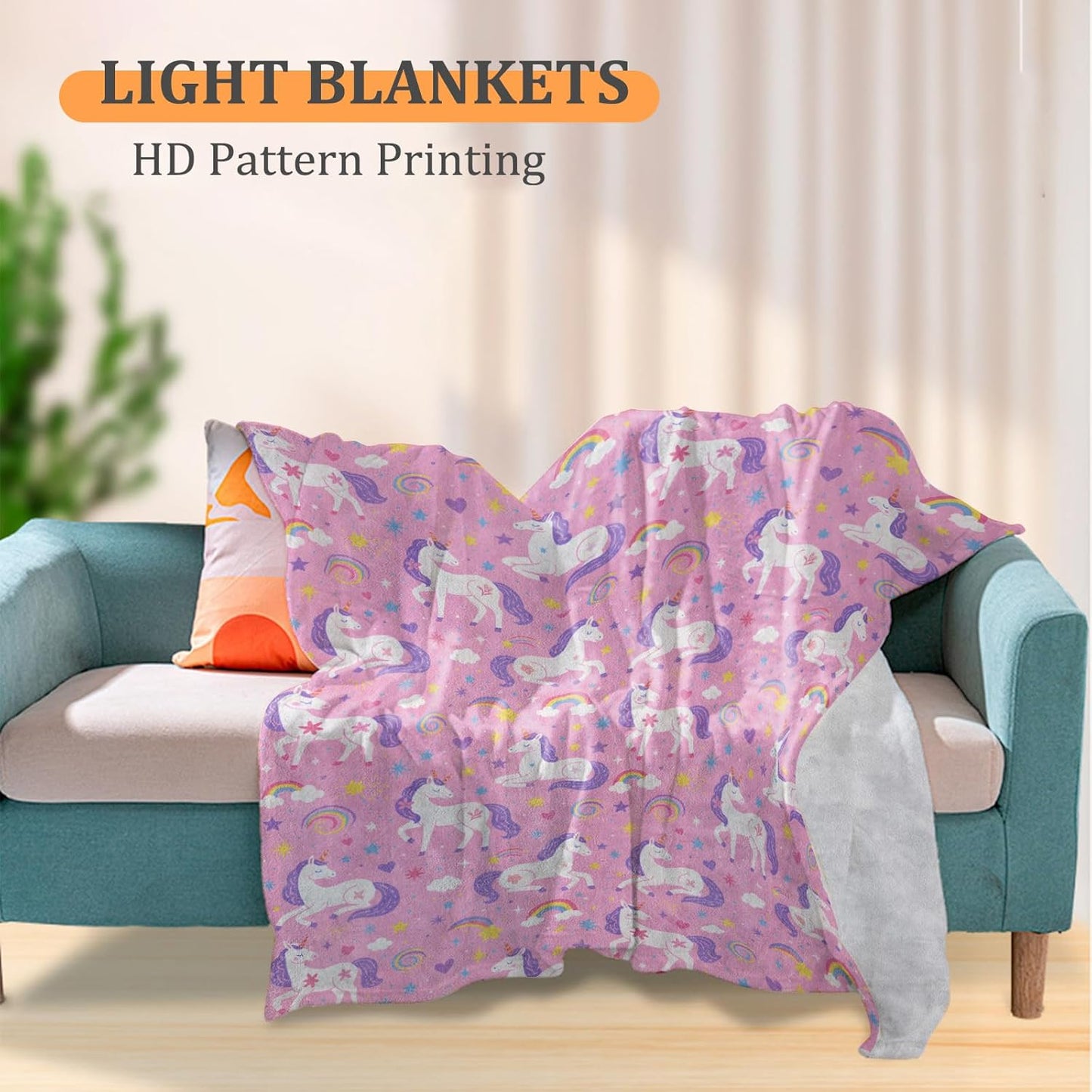 Fantasy Unicorn Magical Rainbow Blanket, 60 x 50 Inch Flannel Cartoon Design Throw Blanket, Gifts for Women Girls Adults Kids, Lightweight Cozy Warm Blankets for Sofa Travel Home Decor