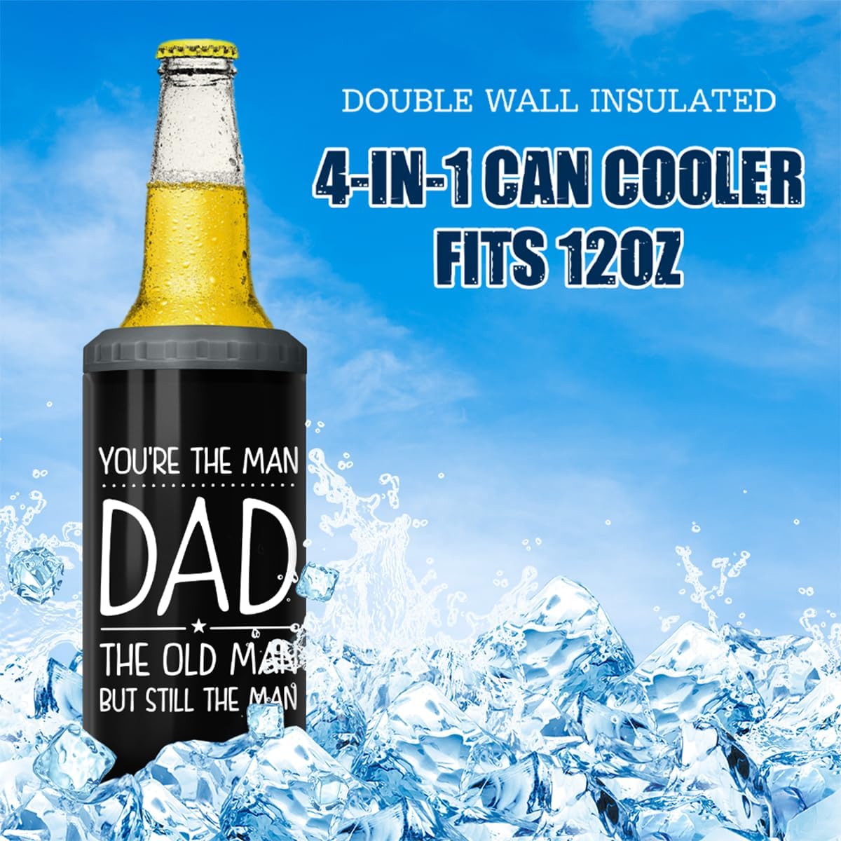 SANDJEST 4-in-1 Dad Tumbler Gifts for Dad from Daughter Son - 12oz Funny Old Man Dad Can Cooler Tumblers Cup - Stainless Steel Insulated Cans Coozie Christmas, Birthday, Father's Day Gift