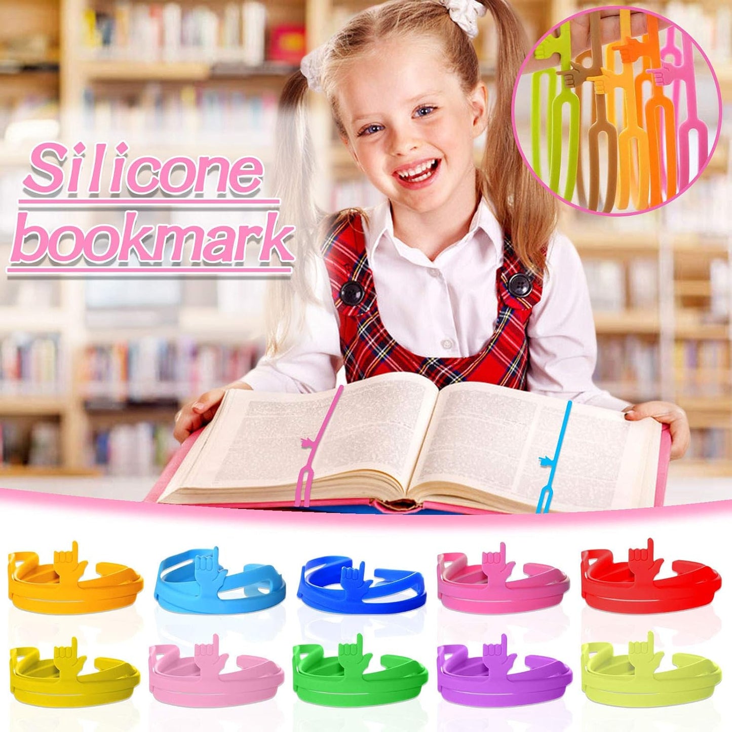Silicone Finger Point Bookmark for Books 8 Inch Color Elastic Rubber Strap Book Marker Reading Page Holder Office School Pack-6 (20 Pcs)