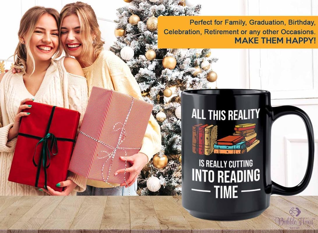 Reading Bookworm Coffee Mug 15oz Black - Into Reading Time - Reading Reader Book Worm I Know Things Book Addict Book Lover Bookish Novelist Librarian Writer