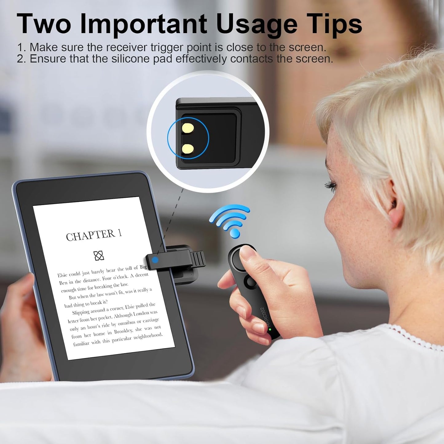 Remote Control Page Turner for Kindle Paperwhite Oasis Scribe, Page Turner Clicker for Kindle App, eReader APP of iPad, iPhone, Android Tablets, with Reading Light, Black