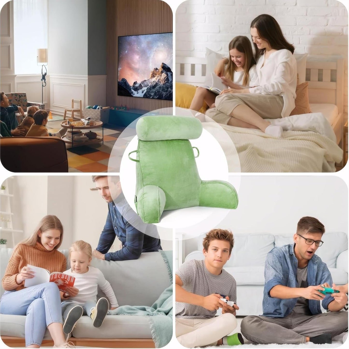 ele ELEOPTION Reading Pillow Velvet Feel Back Pillow for Bed Sitting up, Support Pillow for Bed Rest Pillow with Arms Reading Pillows for Sitting in Bed Adult Green