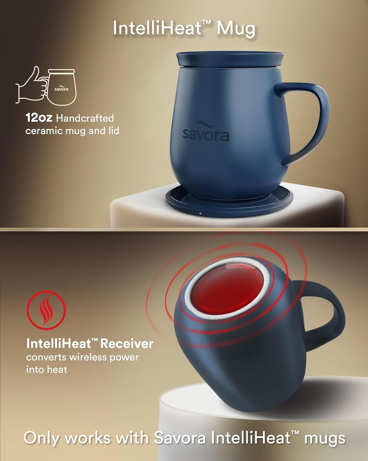 12oz IntelliHeat™ Coffee Mug | Barista’s Choice | Exclusive Wireless SmartSense Pad | Maintains Perfect 135°F | Hand-Crafted Ceramic Mug & Lid | for Tea Drinkers | Backed for Life - Blue