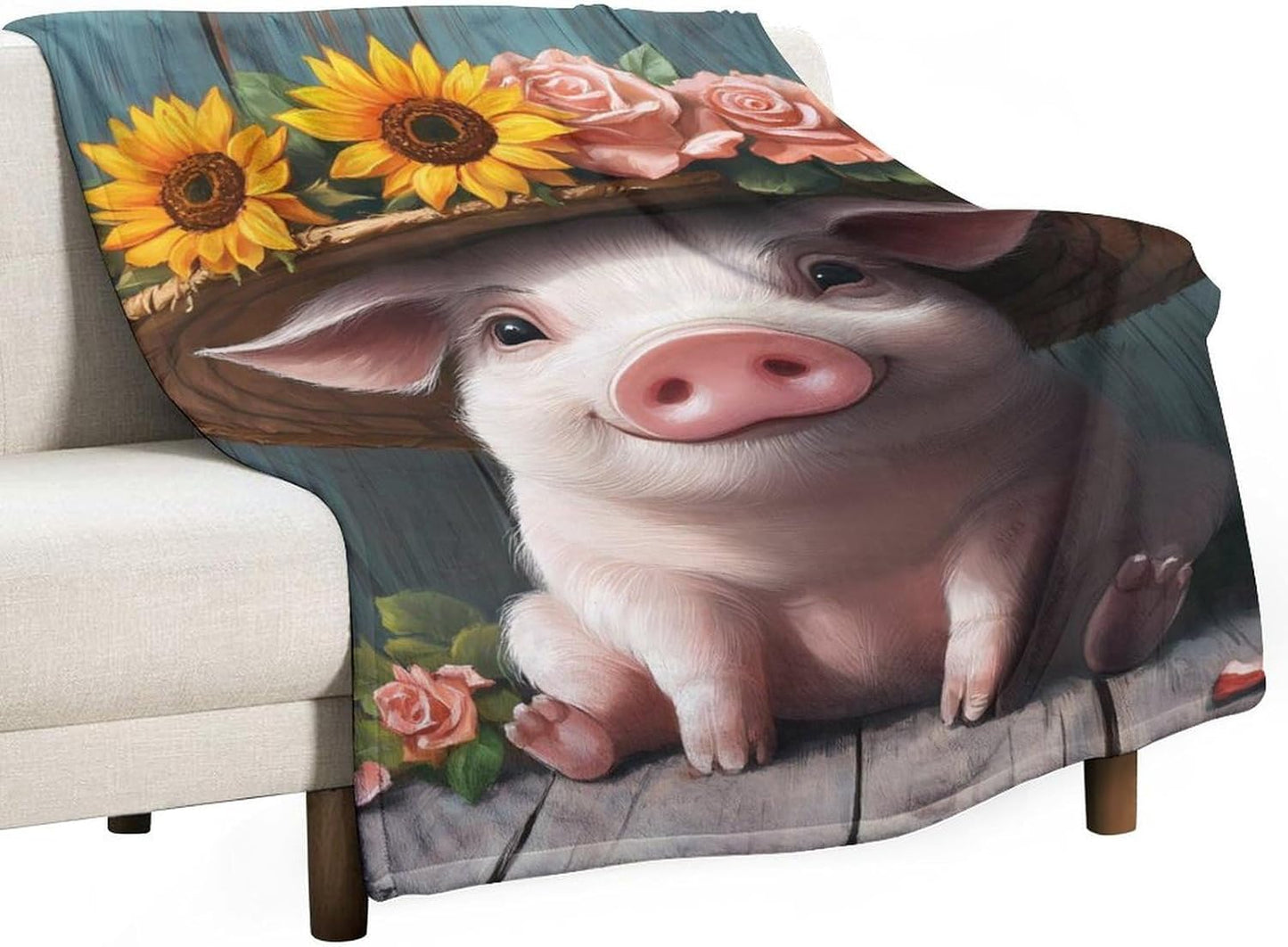 Funny Pigs Throw Blanket for Couch Bed Plush Cozy Fuzzy Flannel Blanket for All Season 66"x90"