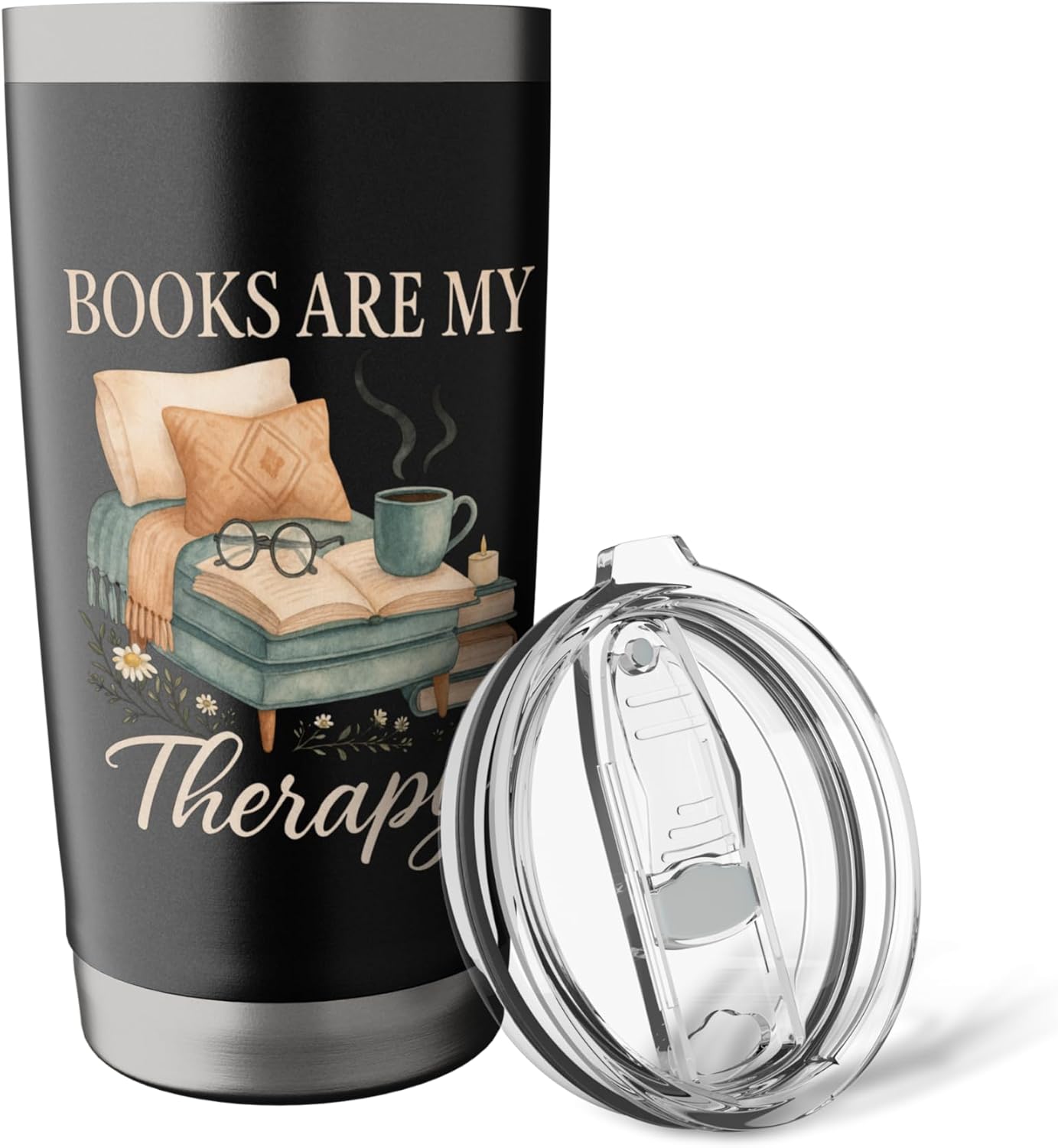 Books Are My Therapy Cozy Reading Nook Aesthetic Stainless Steel Insulated Tumbler